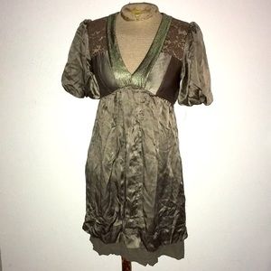 SCARCE VTG Y2K DEVELOPMENT BY ERICA DAVIES SILK LACED TRIMMED PLEATED DRESS SZ 2